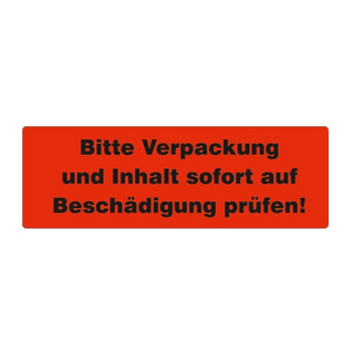 Haftetiketten, Bitte Verpackung und Inhalt sofort auf Beschädigung prüfen!, leuchtrot