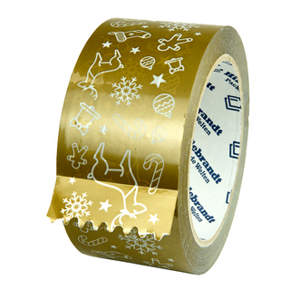 PP-Klebeband gold/weiß mit Weihnachtsmotiven PP-Klebeband gold/weiß mit Weihnachtsmotiven