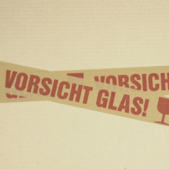 Warnklebeband aus Papier Vorsicht Glas, rot auf braun