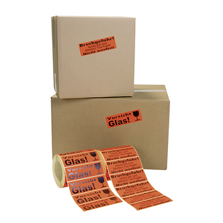 Haftetiketten, Vorsicht Glas! mit Kelch, orange