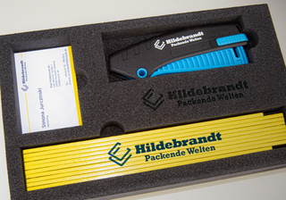 Maßgeschneiderte PE-Einlage mit Laserbeschriftung "Hildebrandt"