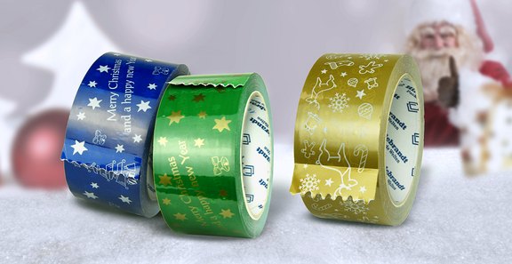 weihnachtlich bedrucktes PP-Klebeband in drei verschiedenen Ausführungen