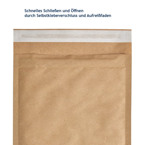 Selbstklebestreifen und Aufreißfaden ermöglichen einfaches Schließen und Öffnen
