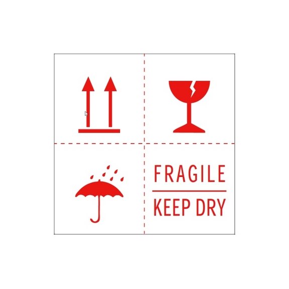 Haftetiketten, Symbol Regenschirm - Kelch - Doppelpfeile nach oben, Fragile - Keep dry, weiß