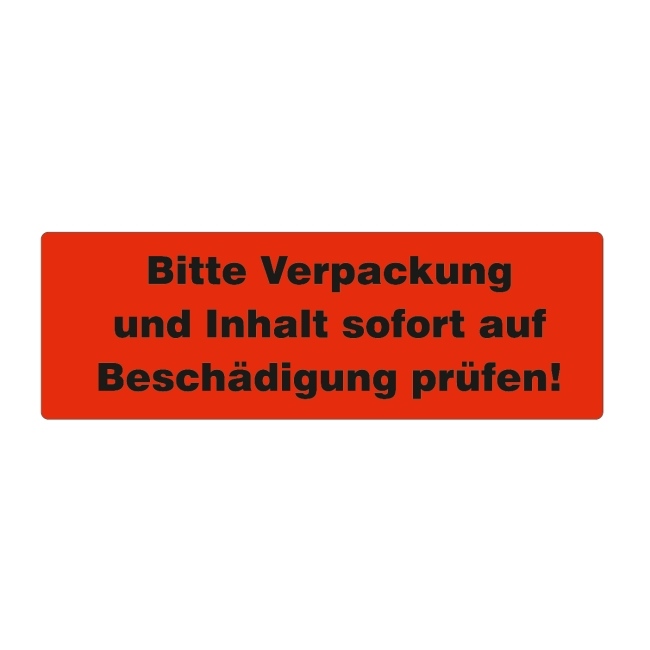 Haftetiketten, Bitte Verpackung und Inhalt sofort auf Beschädigung prüfen!, leuchtrot