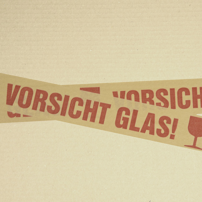 Warnklebeband aus Papier Vorsicht Glas, rot auf braun