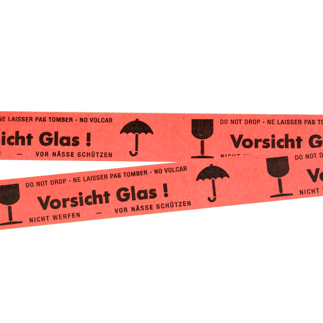 Warnklebeband aus Papier Vorsicht Glas, schwarz auf rot