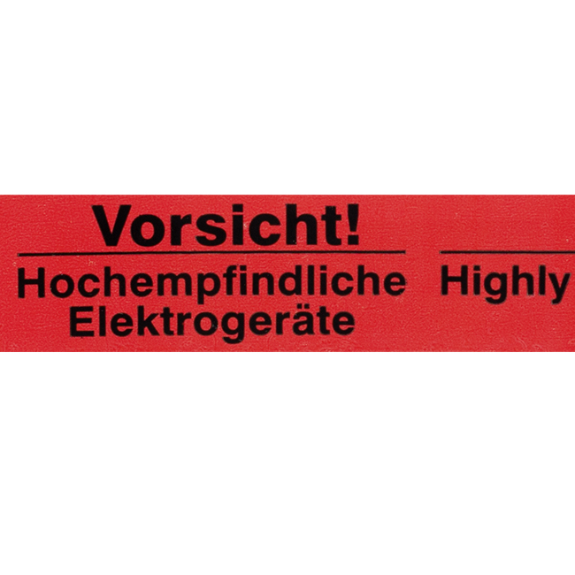 PVC Warnklebeband Vorsicht, Hochempfindliche Elektrogeräte, schwarz auf rot