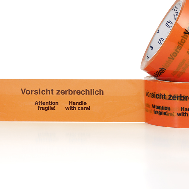 PP Warnklebeband Vorsicht zerbrechlich, schwarz auf orange