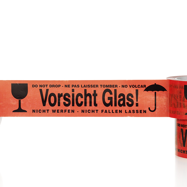 PP Warnklebeband Vorsicht Glas, schwarz auf rot