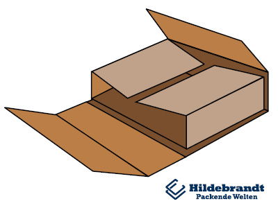 Einteilige Kartonzuschnitte zum Zuklappen, häufig mit einem Steck- oder Klemmverschluss (typisch im Versandhandel) Einteilige Kartonzuschnitte zum Zuklappen, häufig mit einem Steck- oder Klemmverschluss (typisch im Versandhandel)