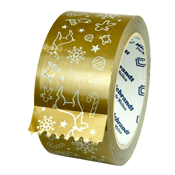 PP-Klebeband gold/weiß mit Weihnachtsmotiven