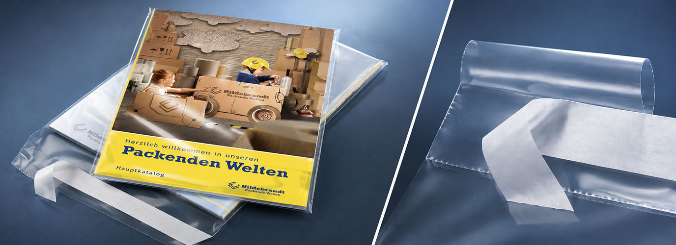 LDPE-Adhäsionsverschlussbeutel mit Klebeverschluss und eingelegtem Katalog